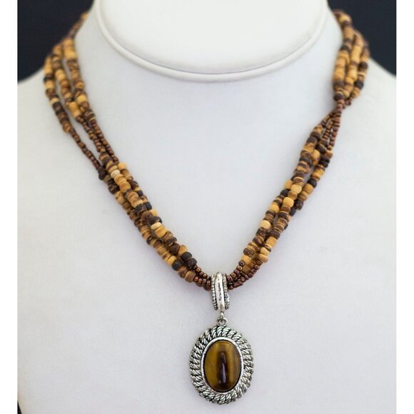Vintage Beaded Tiger's Eye Necklace, 18 Inches by Avon - G35 - Picture 2 of 3